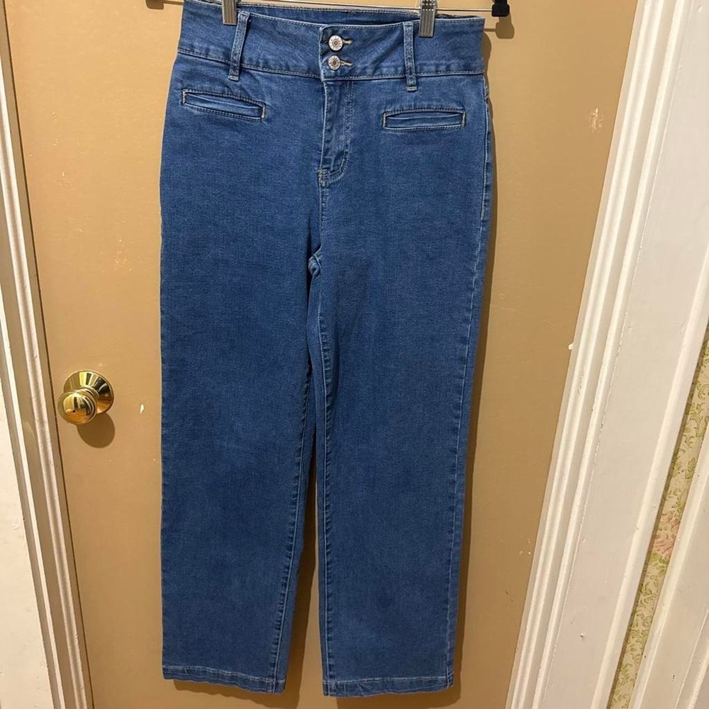 Sidefeel Straight Leg Jeans Womens Size 6 Blue Good High Rise Double Button